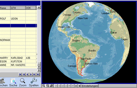 Globus- Darstellung der Karte whrend der QSO-Eingabe